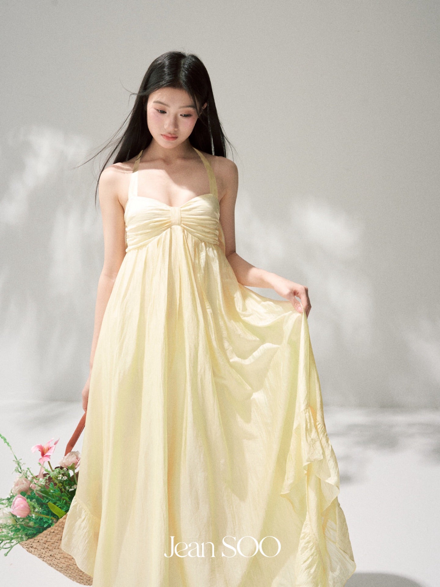 Jean Soo yellow neck-hanging breast-wiping long dress