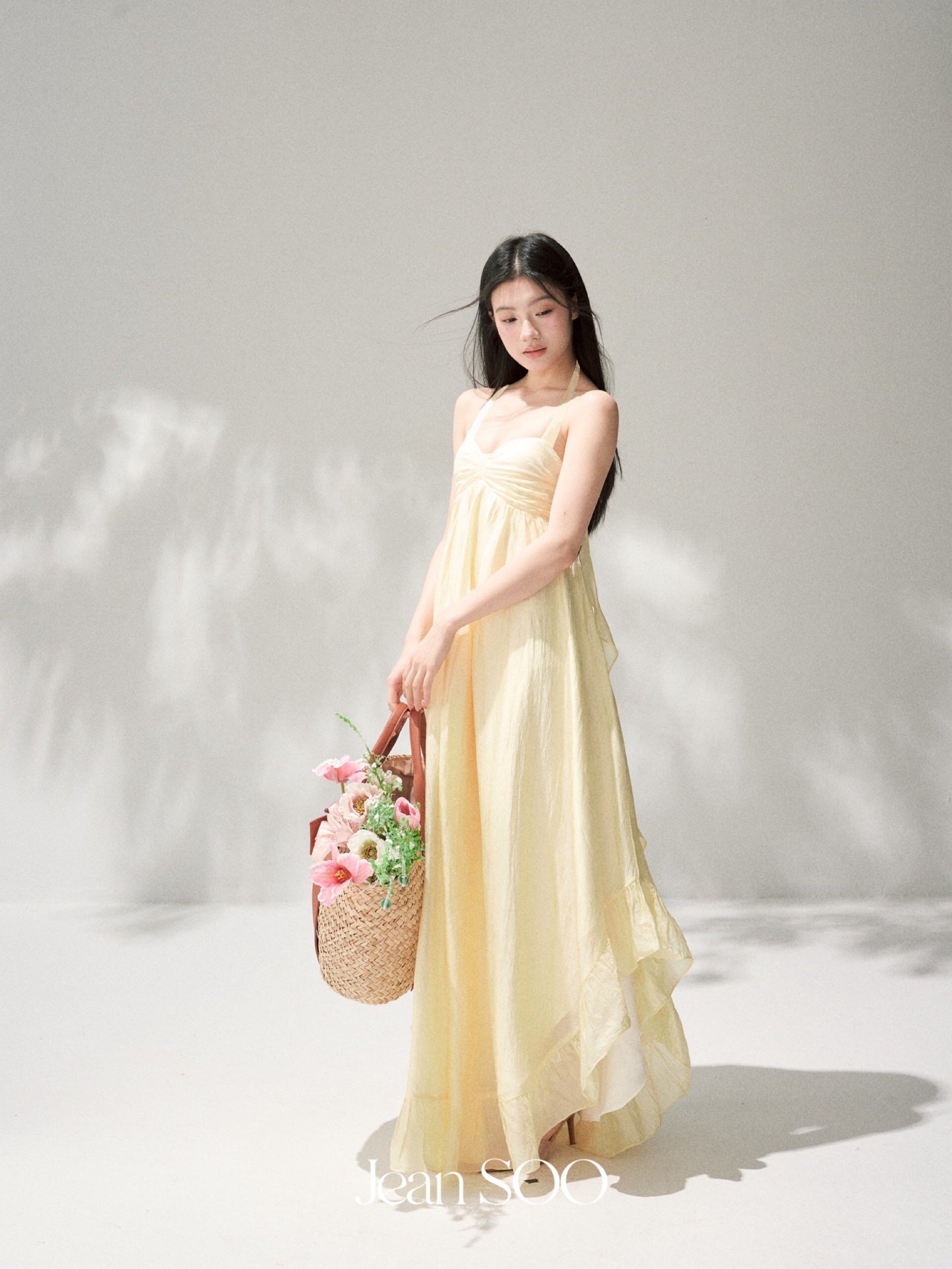 Jean Soo yellow neck-hanging breast-wiping long dress