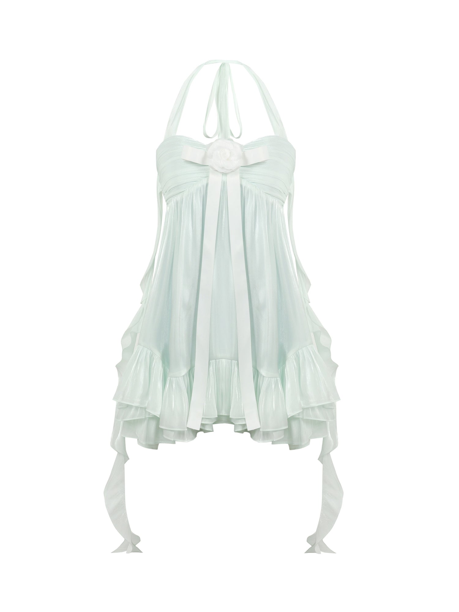 Jean Soo JS00209 Mint milk green fairy light-plated lotus leaf suspender neck dress