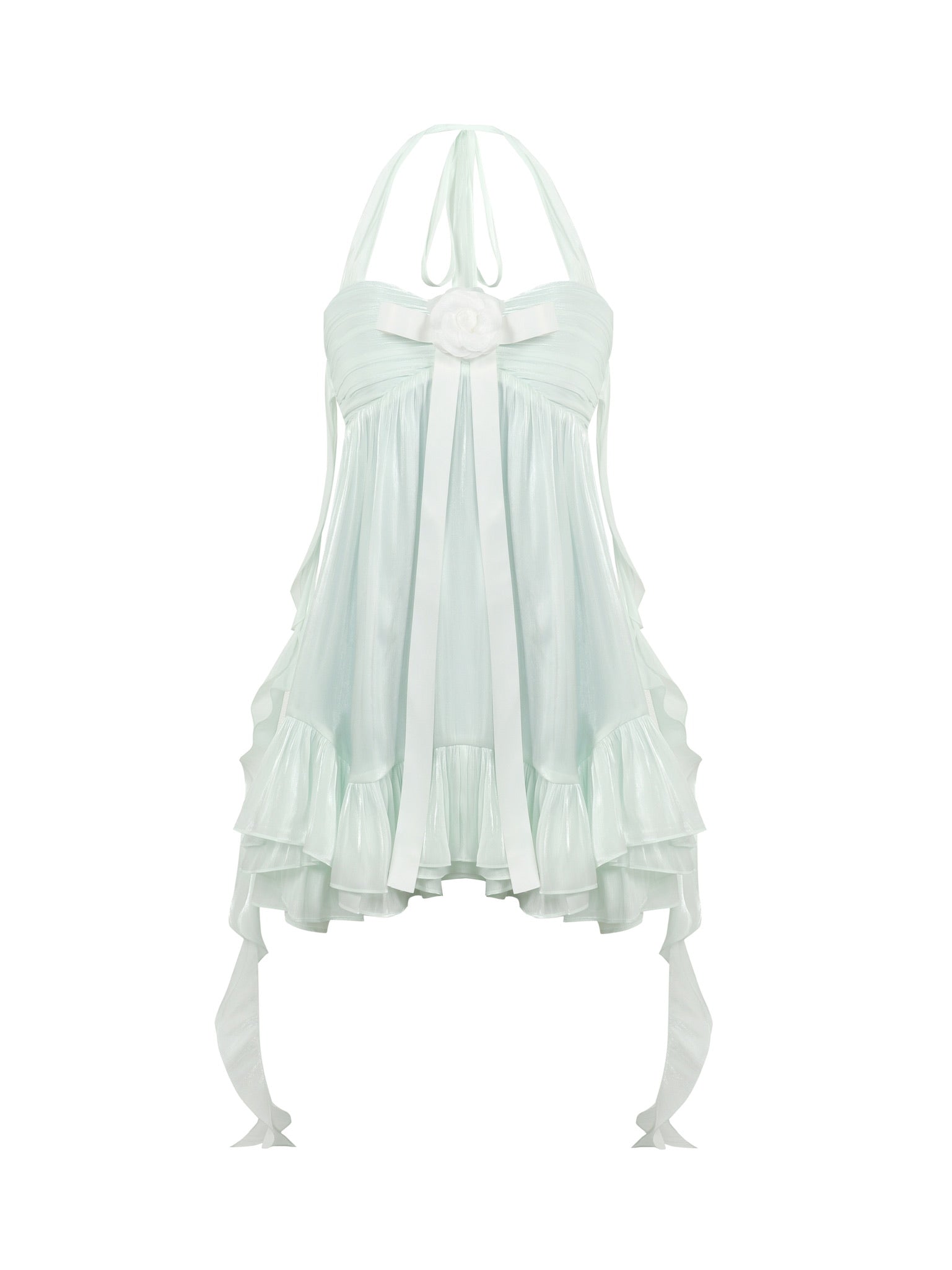 Jean Soo Mint milk green fairy light-plated lotus leaf dress