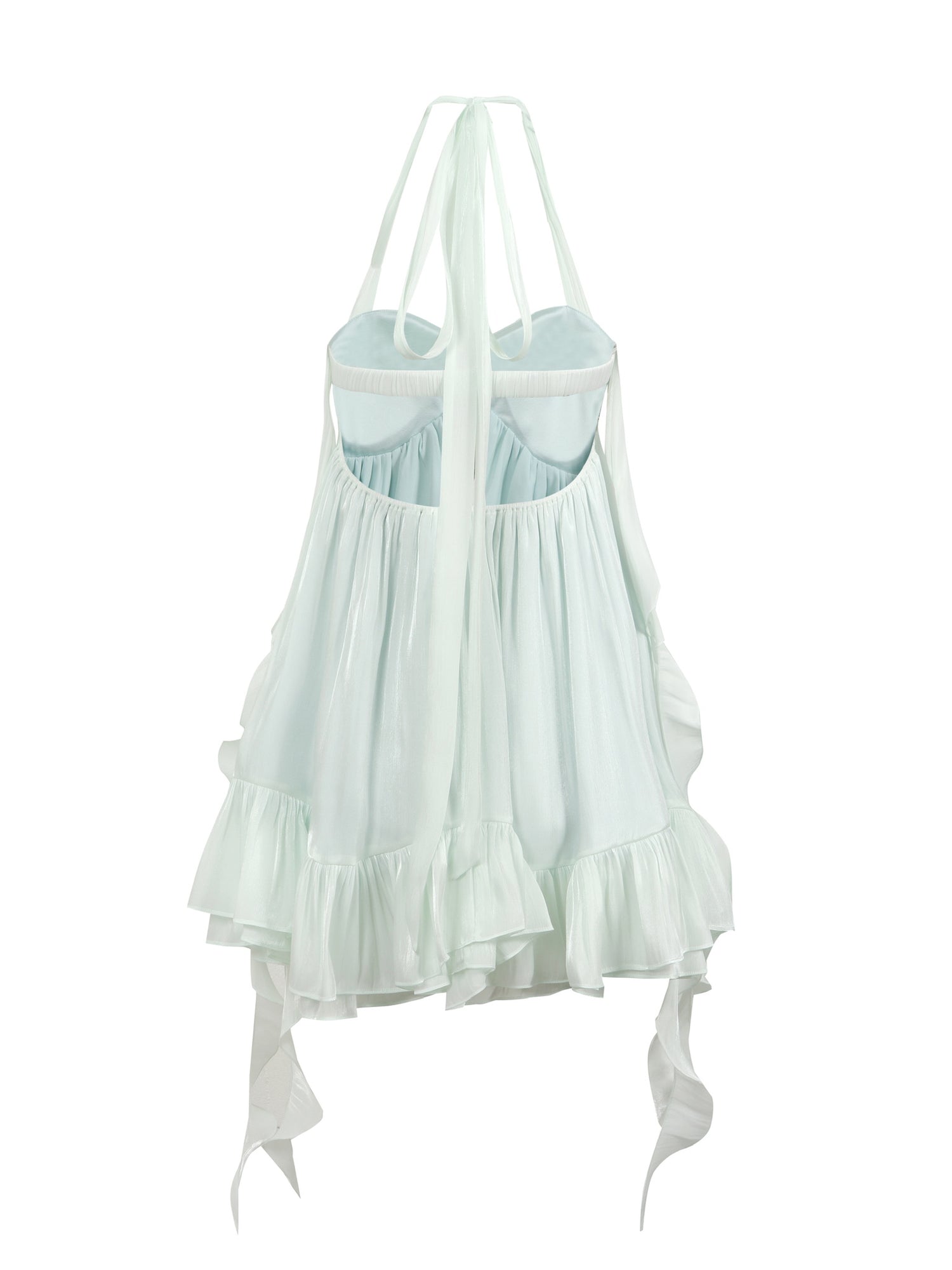 Jean Soo JS00209 Mint milk green fairy light-plated lotus leaf suspender neck dress