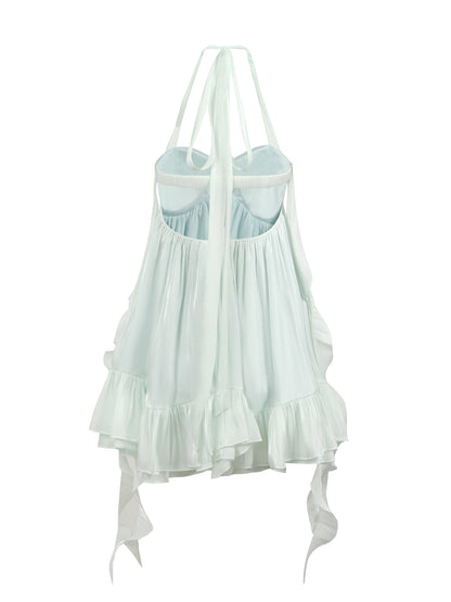 Jean Soo JS00209 Mint milk green fairy light-plated lotus leaf suspender neck dress