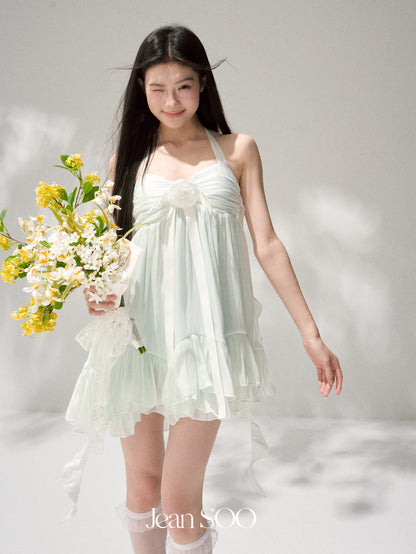 Jean Soo JS00209 Mint milk green fairy light-plated lotus leaf suspender neck dress