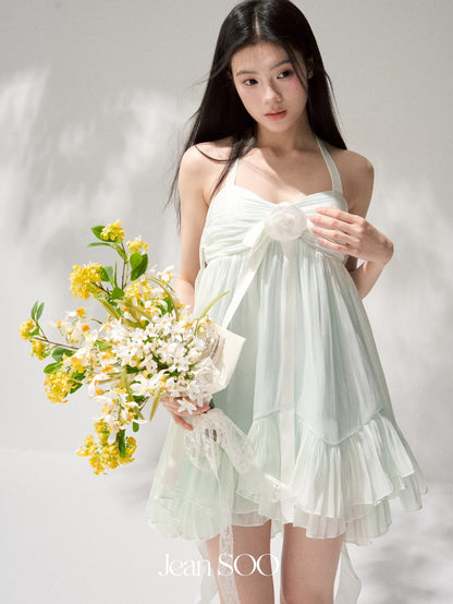 Jean Soo JS00209 Mint milk green fairy light-plated lotus leaf suspender neck dress