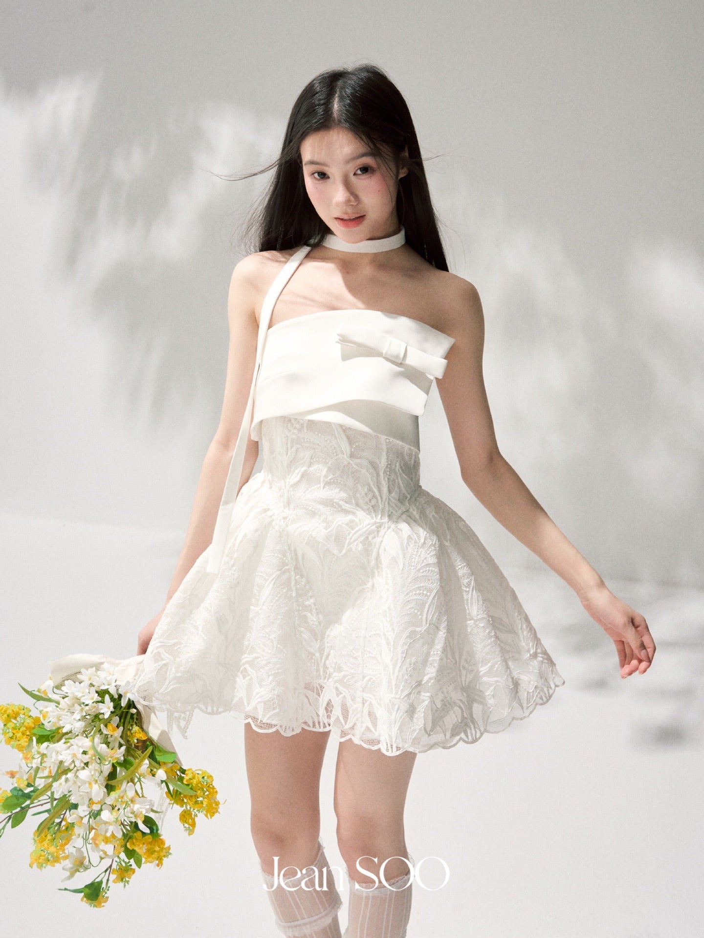 Jean Soo three-dimensional embroidery lace waist puffy dress