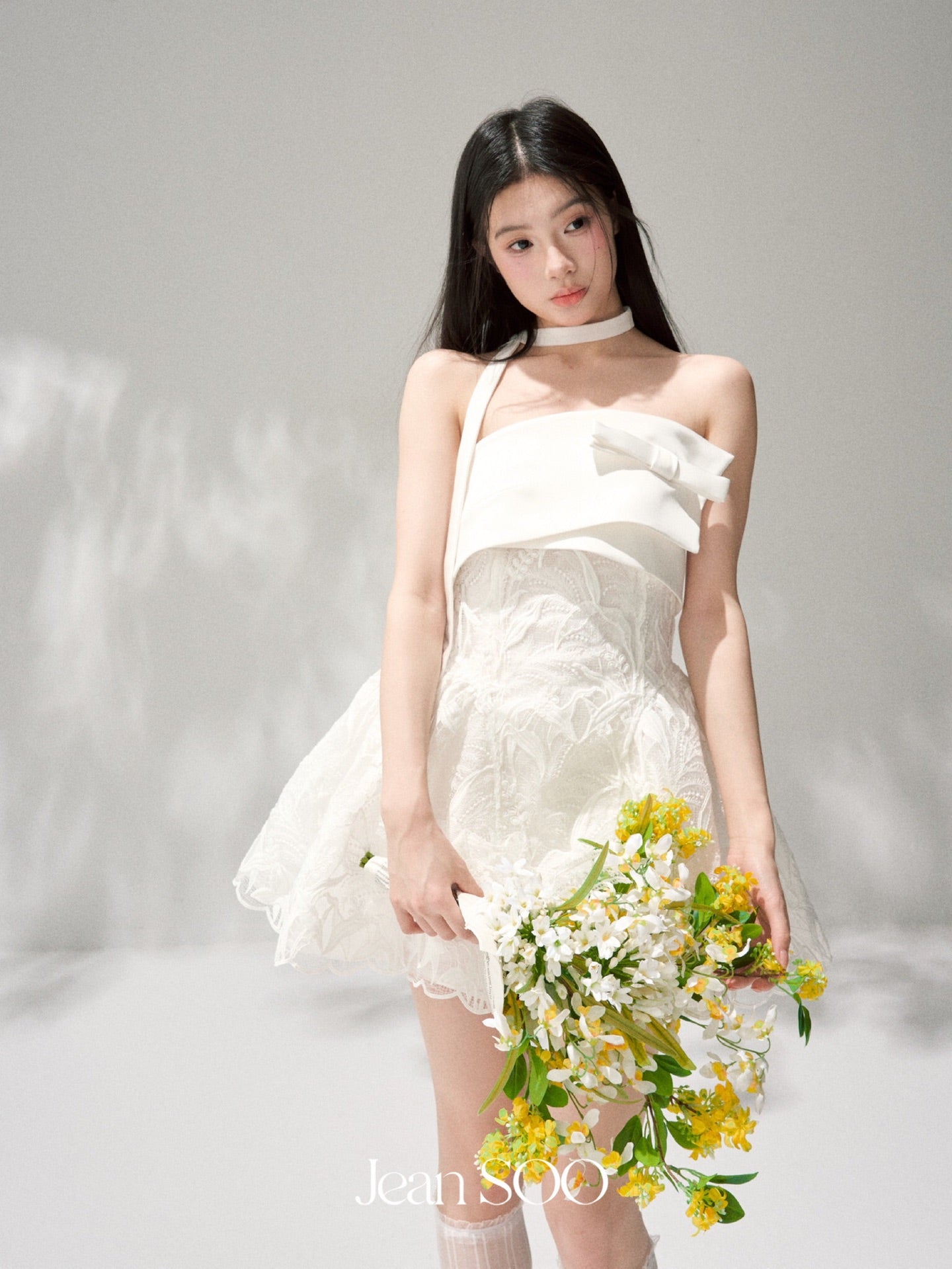 Jean Soo three-dimensional embroidery lace waist puffy dress