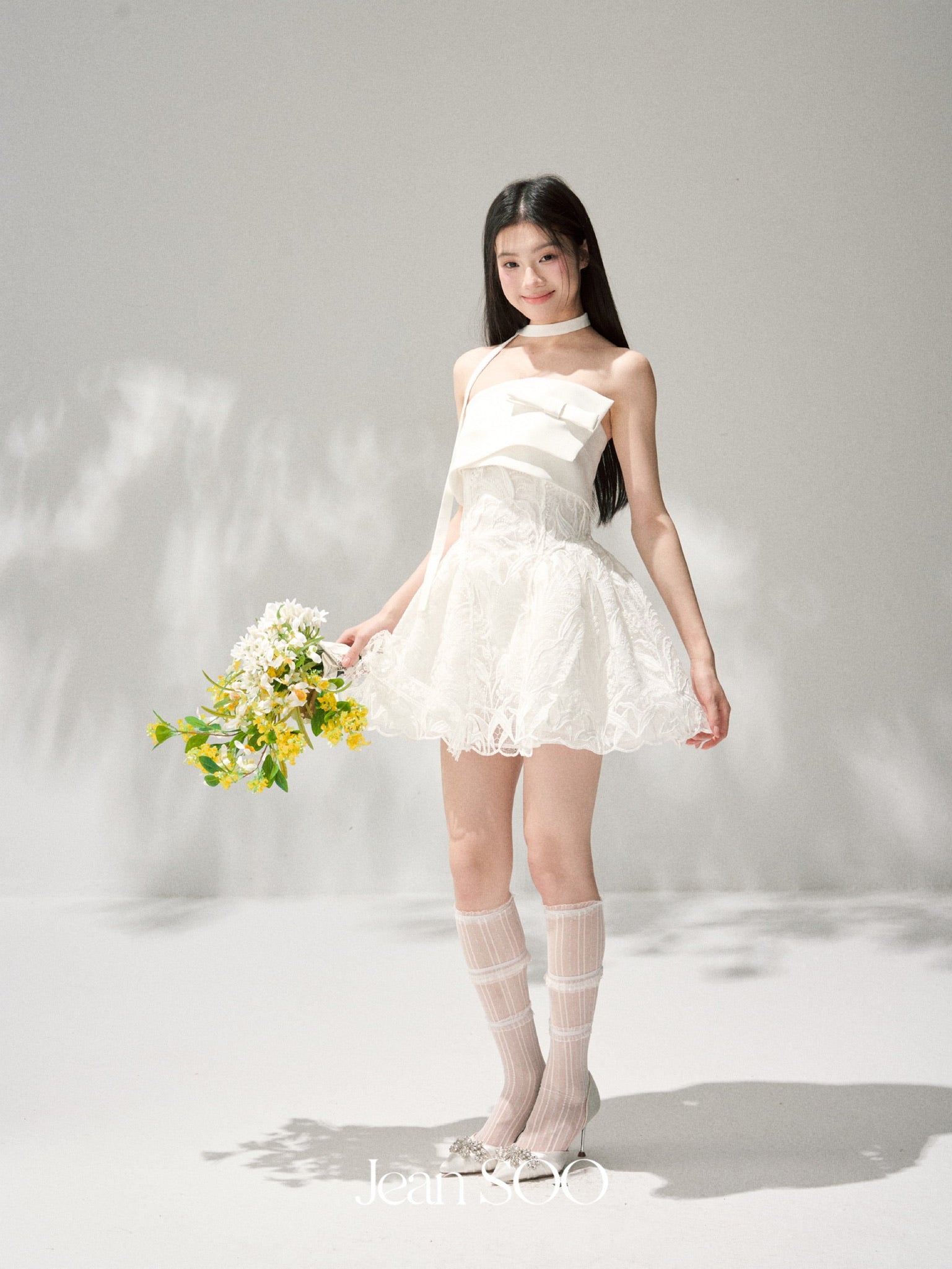 Jean Soo three-dimensional embroidery lace waist puffy dress
