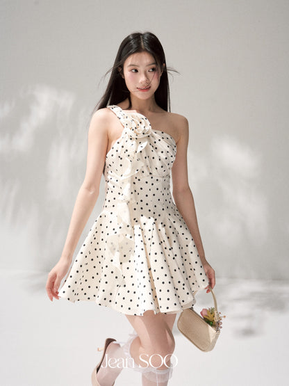 Jean Soo JS00204 Polka dancer twist rope one-shoulder polka dot print dress