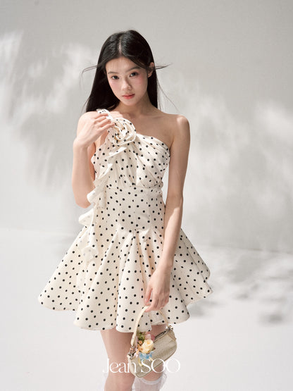 Jean Soo JS00204 Polka dancer twist rope one-shoulder polka dot print dress