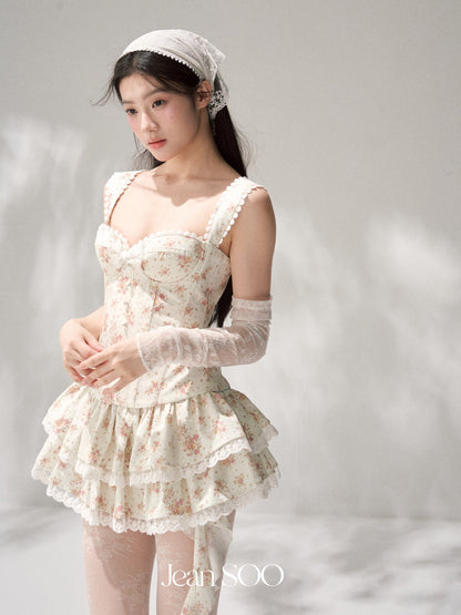Jean Soo JS00200&amp;JS00201 Flower love letter broken flower fish bone waist corse+Skirt