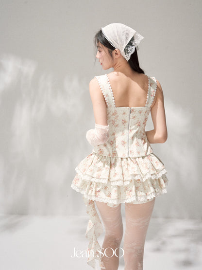 Jean Soo JS00200&amp;JS00201 Flower love letter broken flower fish bone waist corse+Skirt