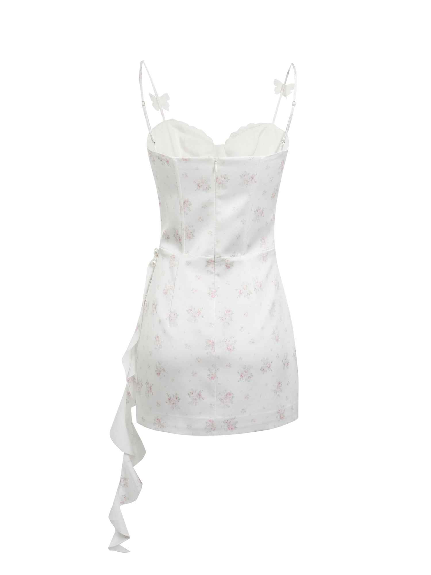 Jean Soo JS00192 Butterfly love flower fish bone waist satin printed three-dimensional streamer dress