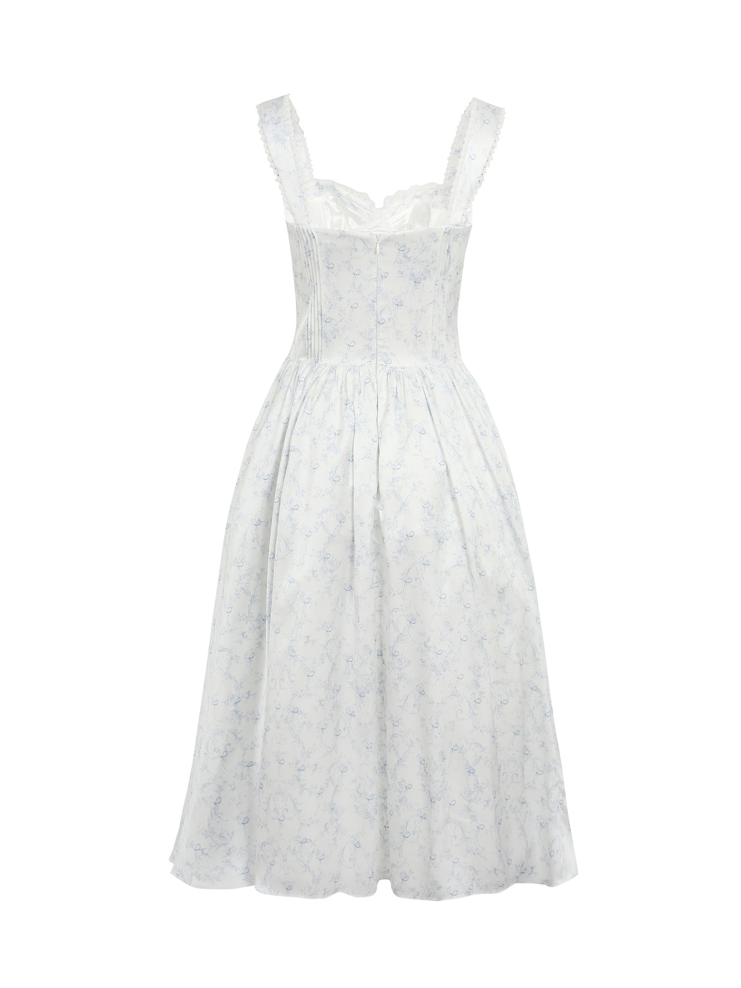 Jean Soo JS00198 Silver Frost Flower Language Retro Romantic Tucker Pleated Waist Satin Printed Long Skirt