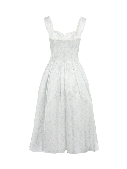 Jean Soo JS00198 Silver Frost Flower Language Retro Romantic Tucker Pleated Waist Satin Printed Long Skirt
