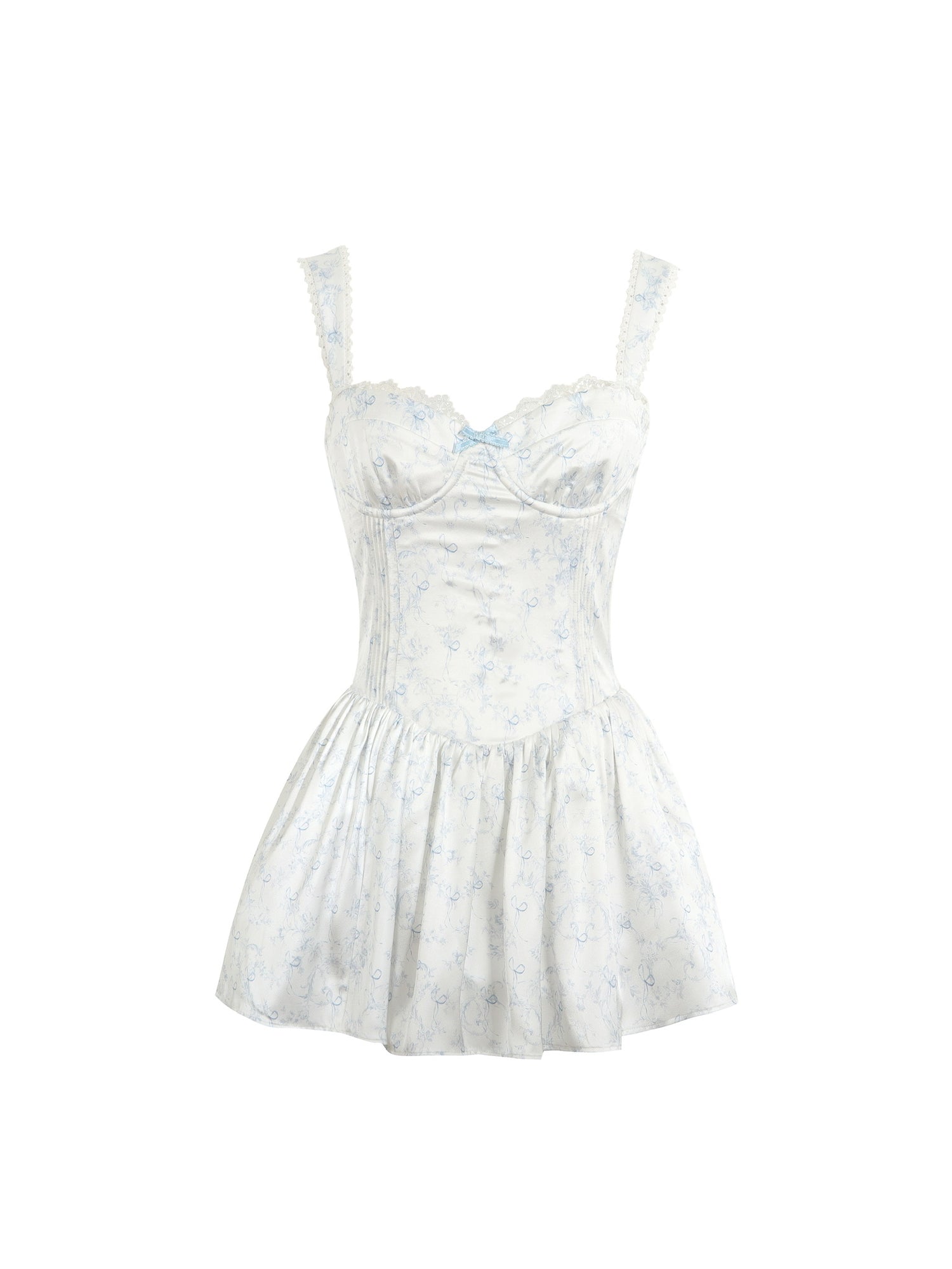Jean Soo JS00207 Silver frost flower language waist satin printed fluffy suspender jumpsuit short skirt