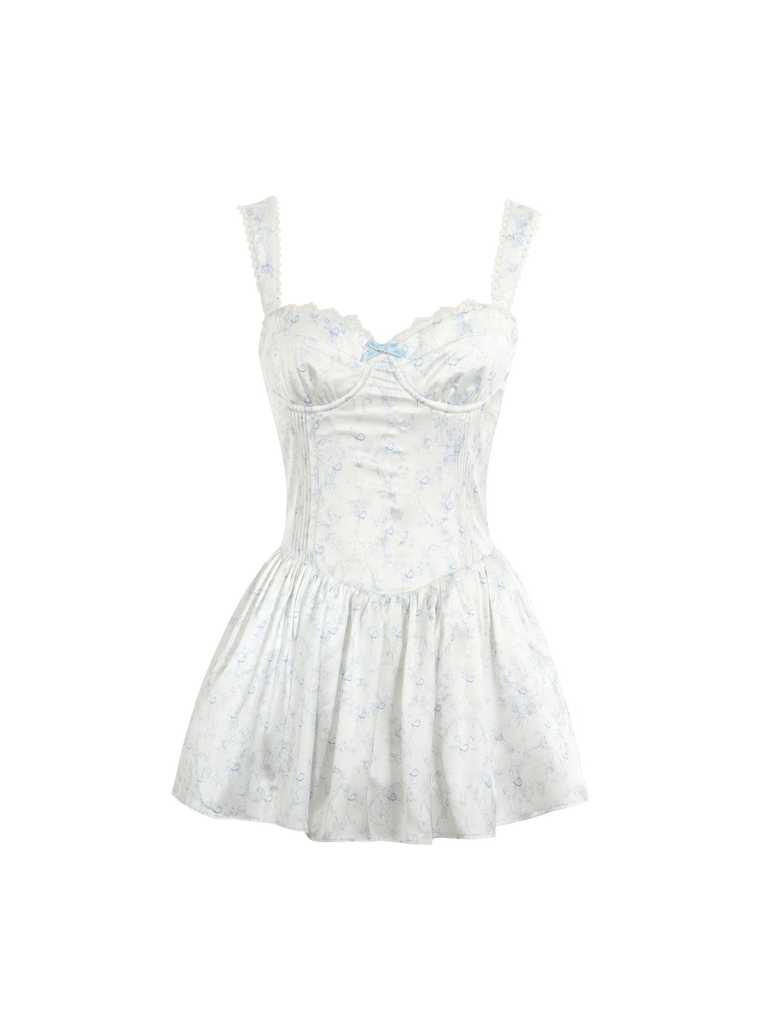 Jean Soo waist satin printed fluffy suspender dress