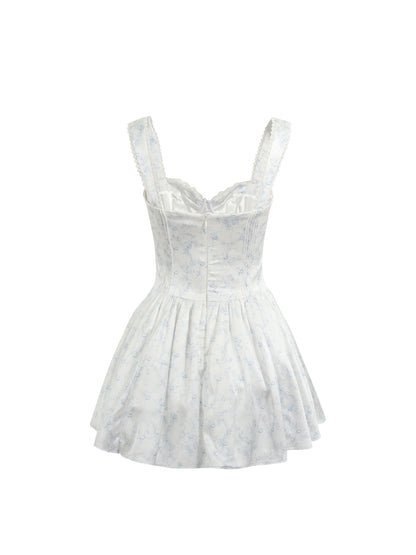 Jean Soo JS00207 Silver frost flower language waist satin printed fluffy suspender jumpsuit short skirt