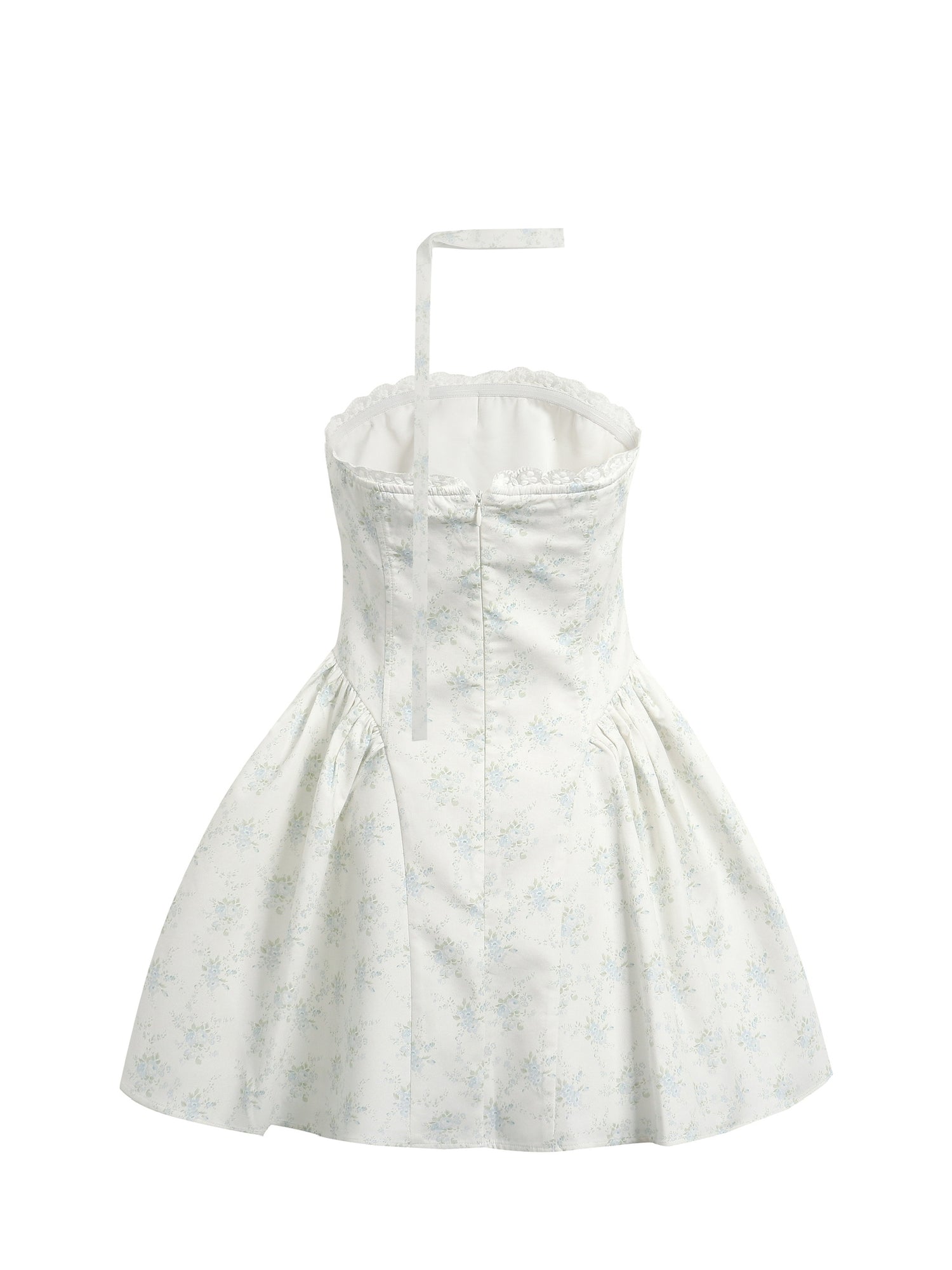 Jean Soo JS00191 Sea salt mint broken flower split waist stitching bow chest lotus skirt