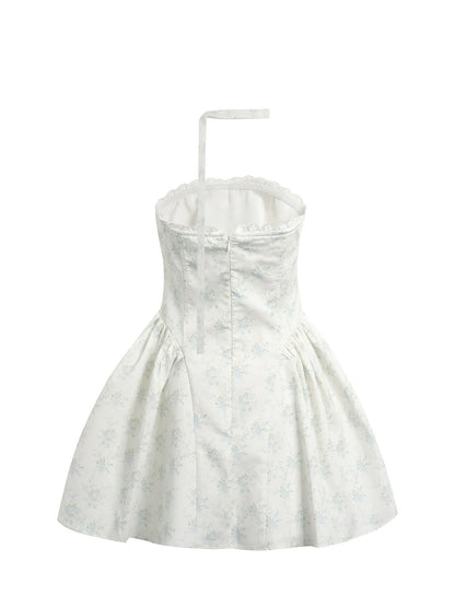 Jean Soo JS00191 Sea salt mint broken flower split waist stitching bow chest lotus skirt
