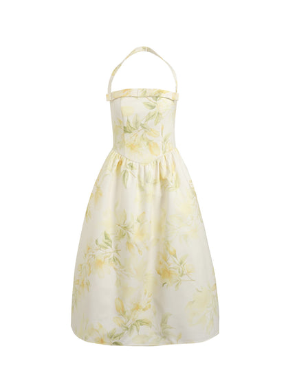 Jean Soo JS00193 Garden Holiday Waisted Hanging Neck Printed Light Dress Skirt