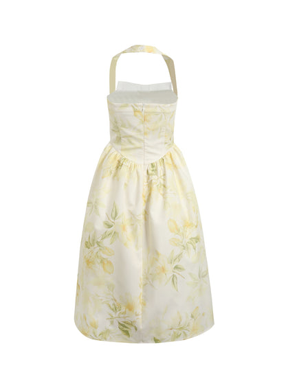 Jean Soo JS00193 Garden Holiday Waisted Hanging Neck Printed Light Dress Skirt