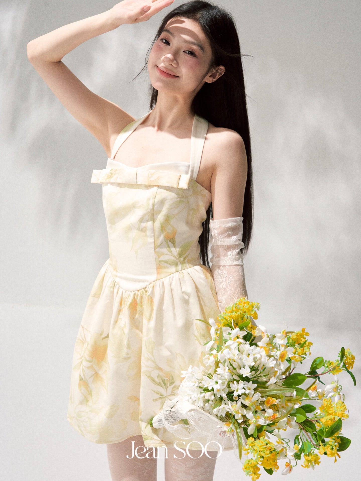 Jean Soo Hanging Neck Printed Fluffy dress