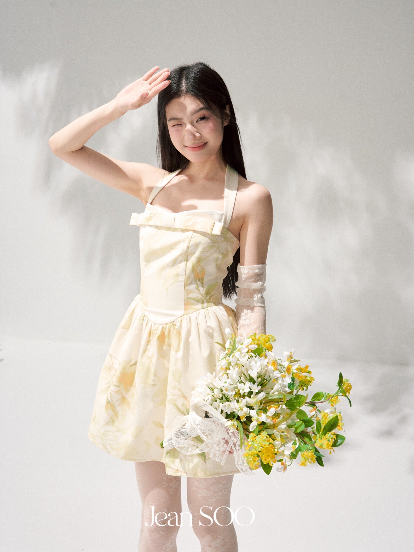 Jean Soo Hanging Neck Printed Fluffy dress