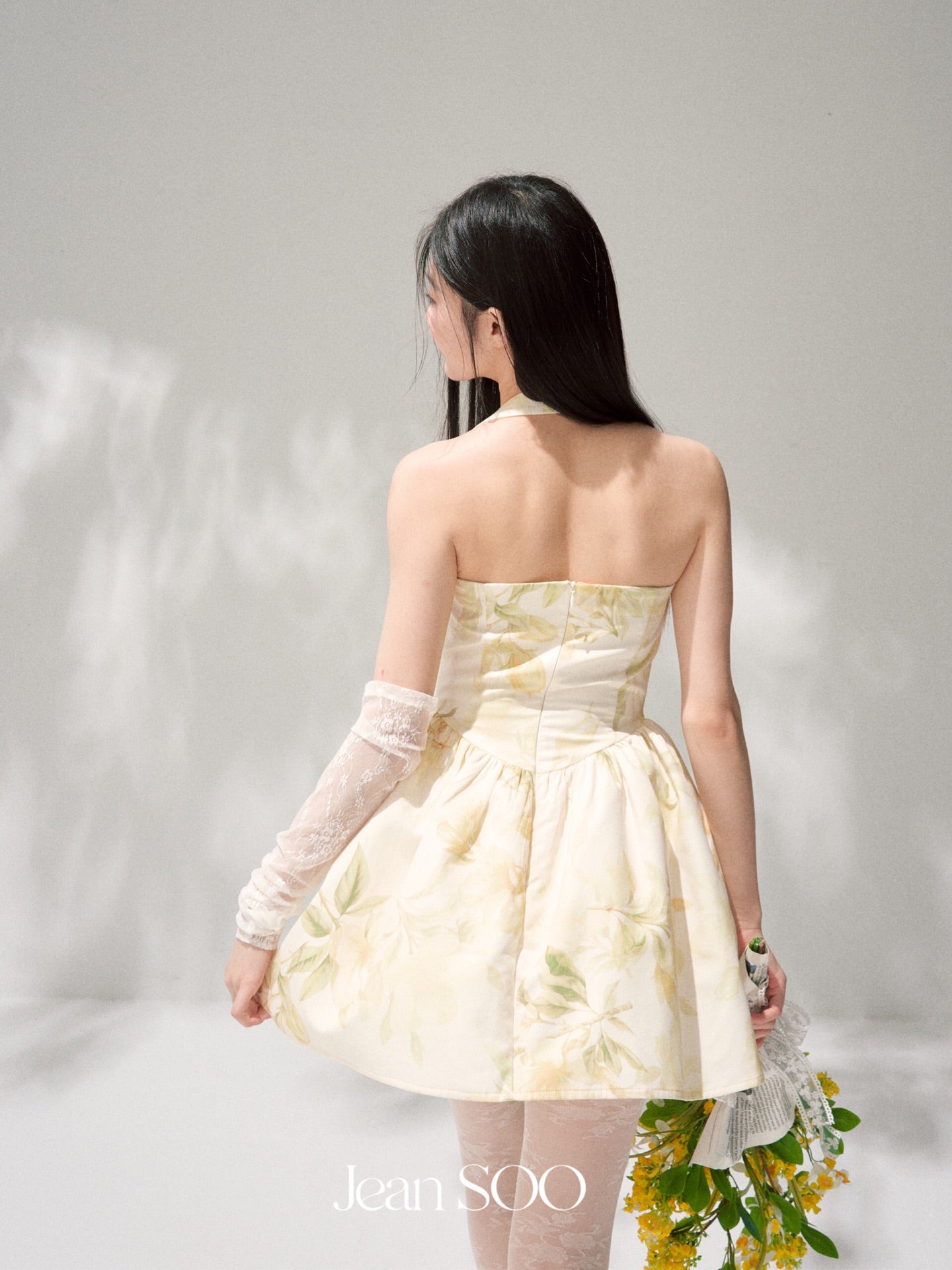 Jean Soo Hanging Neck Printed Fluffy dress