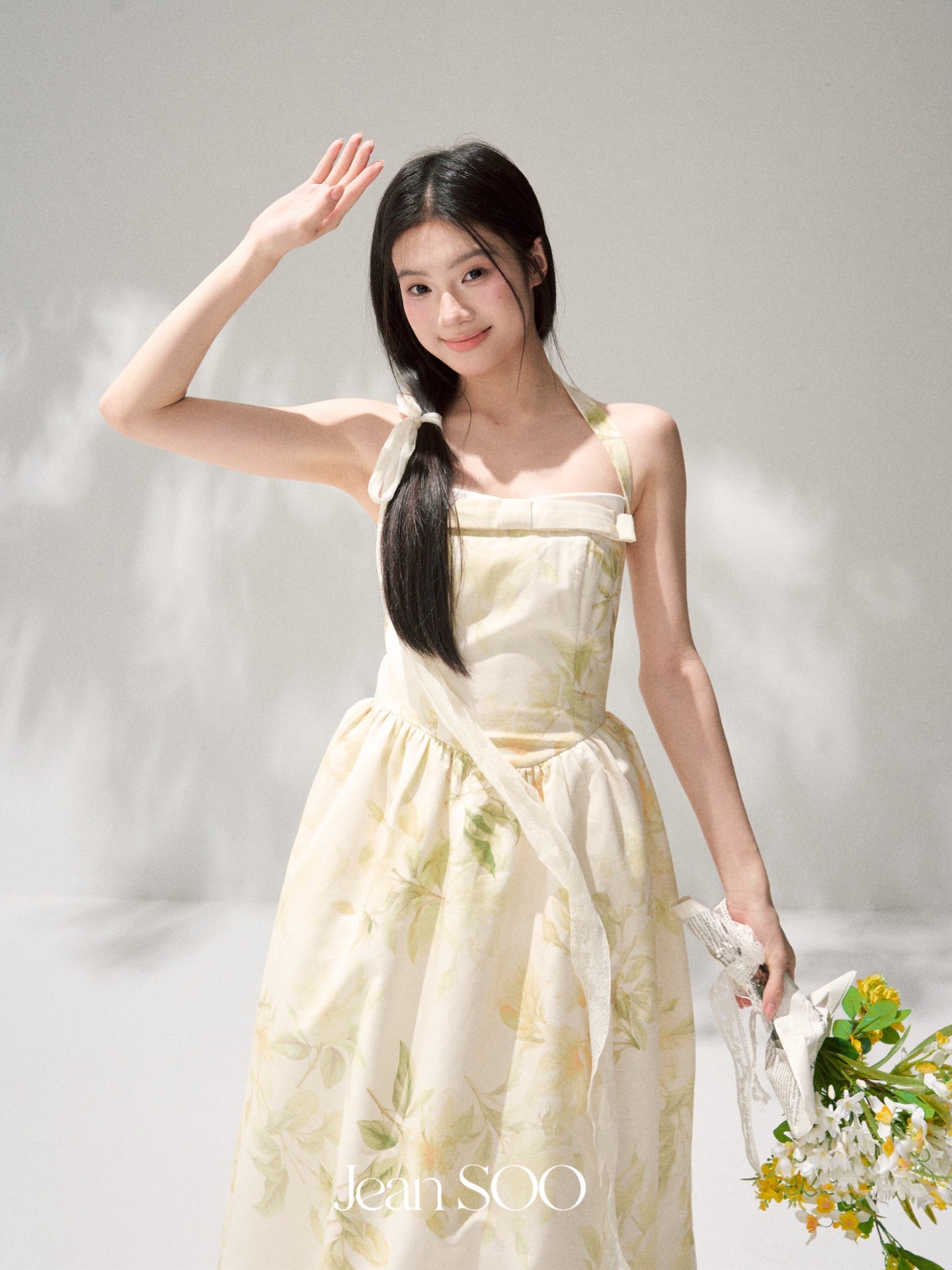 Jean Soo Waisted Hanging Neck Printed Light Dress