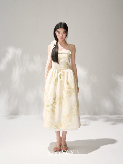 Jean Soo JS00193 Garden Holiday Waisted Hanging Neck Printed Light Dress Skirt