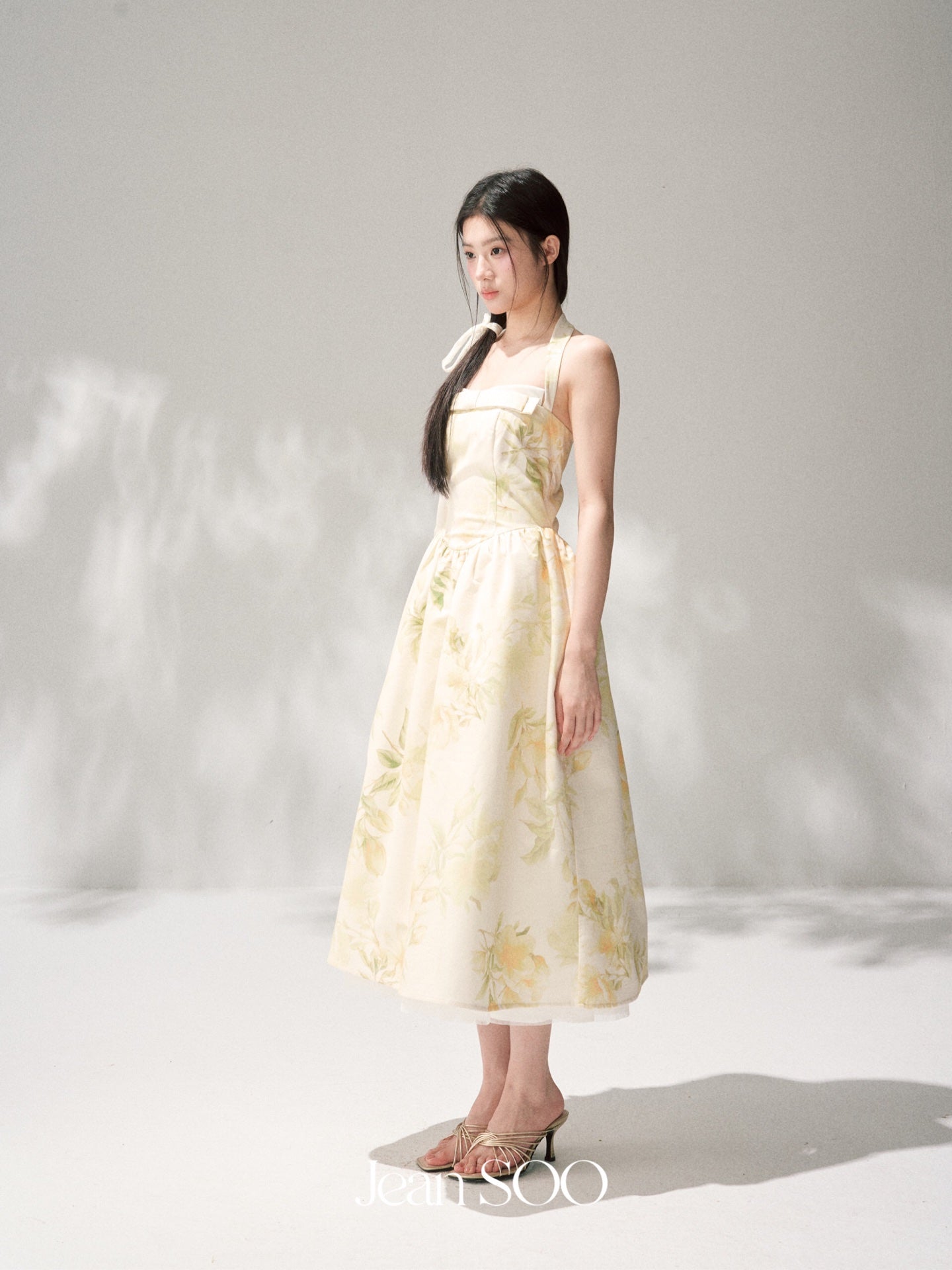 Jean Soo Waisted Hanging Neck Printed Light Dress