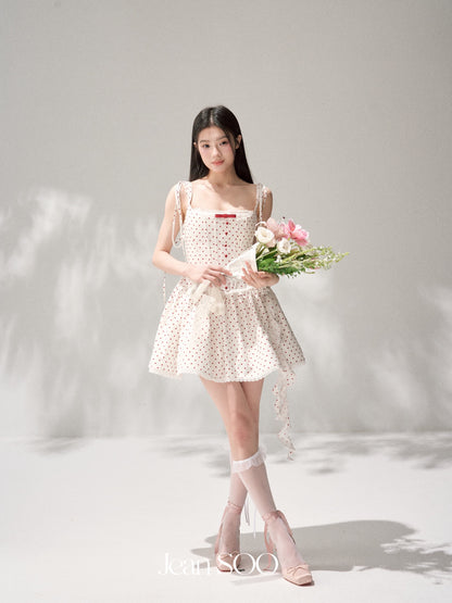Jean Soo JS00199 Red wine sweetheart retro poldot fishbone suspender fluffy dress