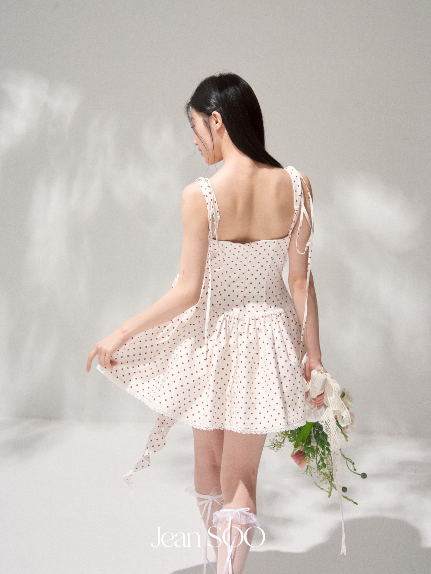 Jean Soo retro poldot fishbone suspender fluffy dress