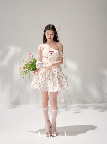 Jean Soo JS00199 Red wine sweetheart retro poldot fishbone suspender fluffy dress