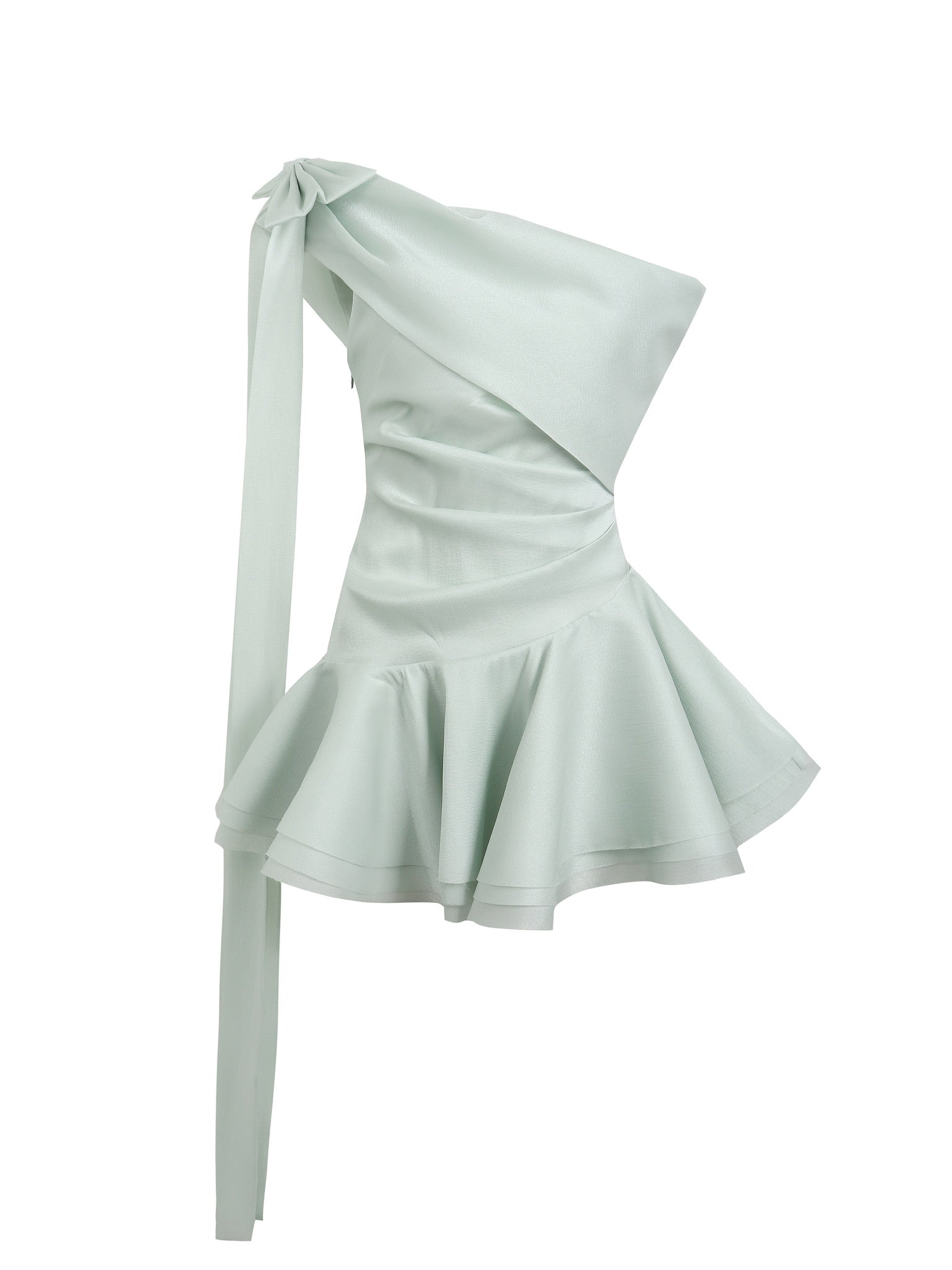 Jean Soo Green Elf slanted shoulder pleated irregular dress