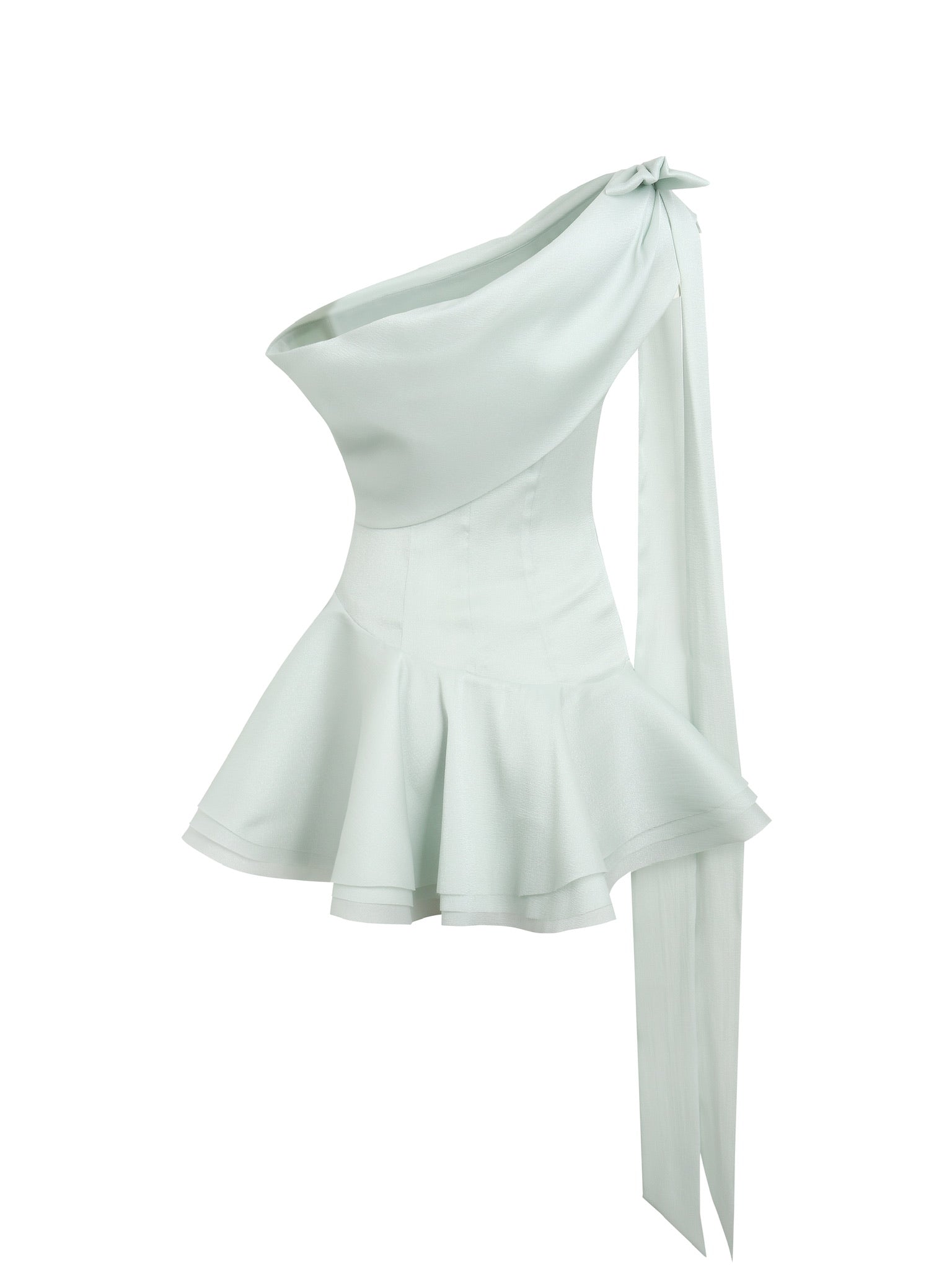 Jean Soo Green Elf slanted shoulder pleated irregular dress