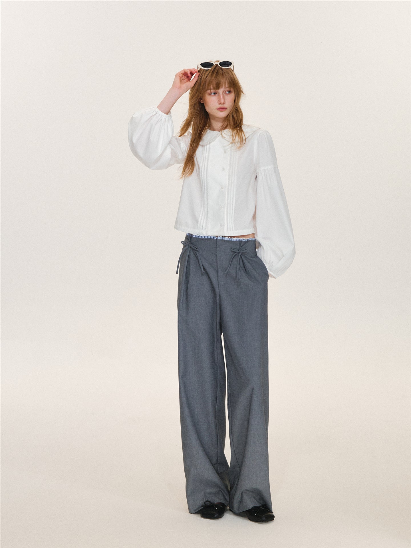 Asgony ASG26627 Plaid Lace-Trim Pleated-Waist Trousers