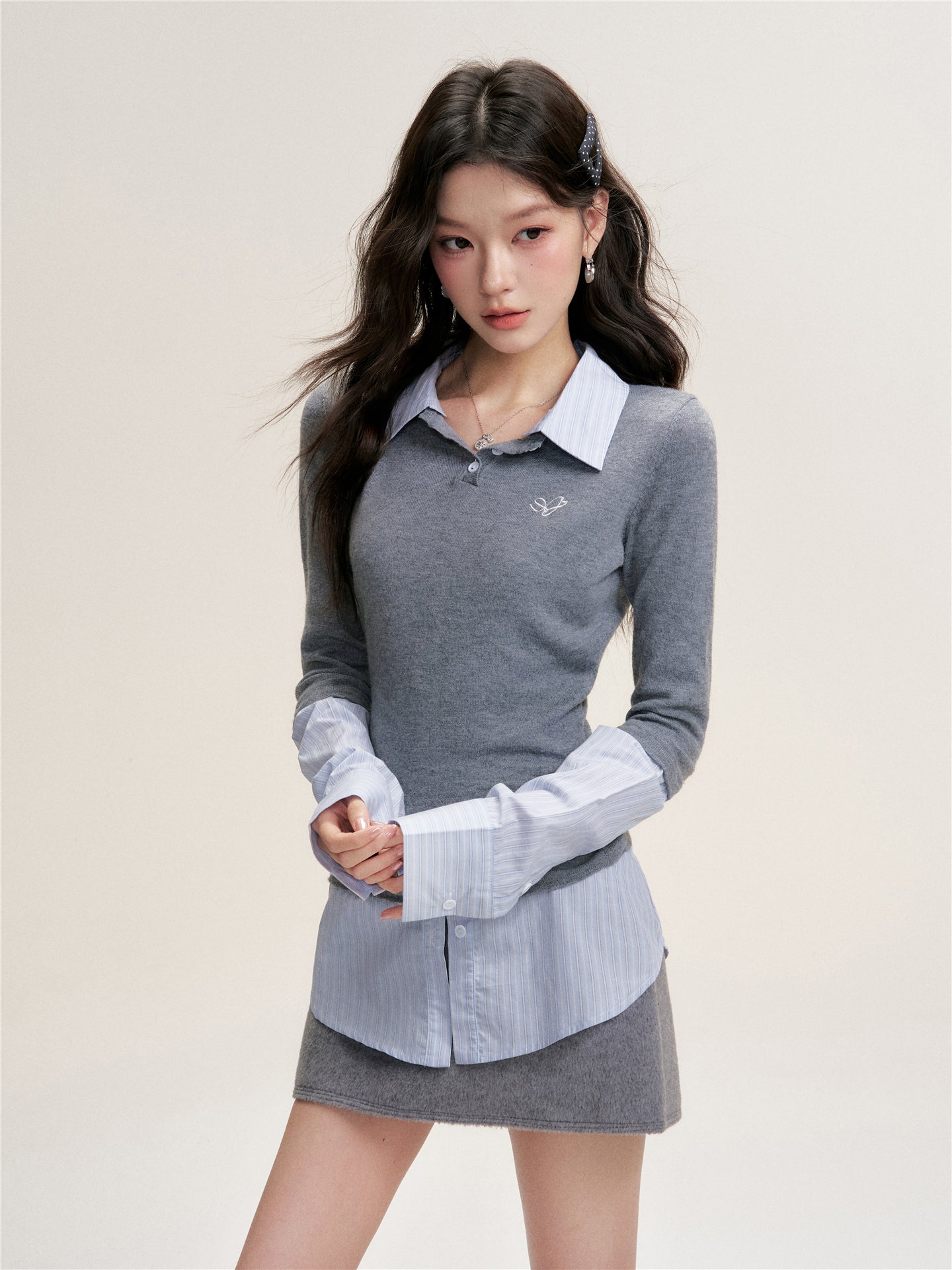 16DEWS 16D25466 Shirt collar knitted top
