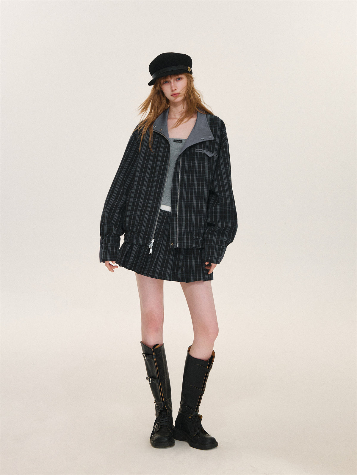 Asgony ASG26525 Reversible Plaid Collar Jacket
