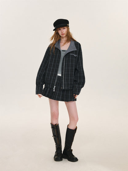 Asgony ASG26525 Reversible Plaid Collar Jacket