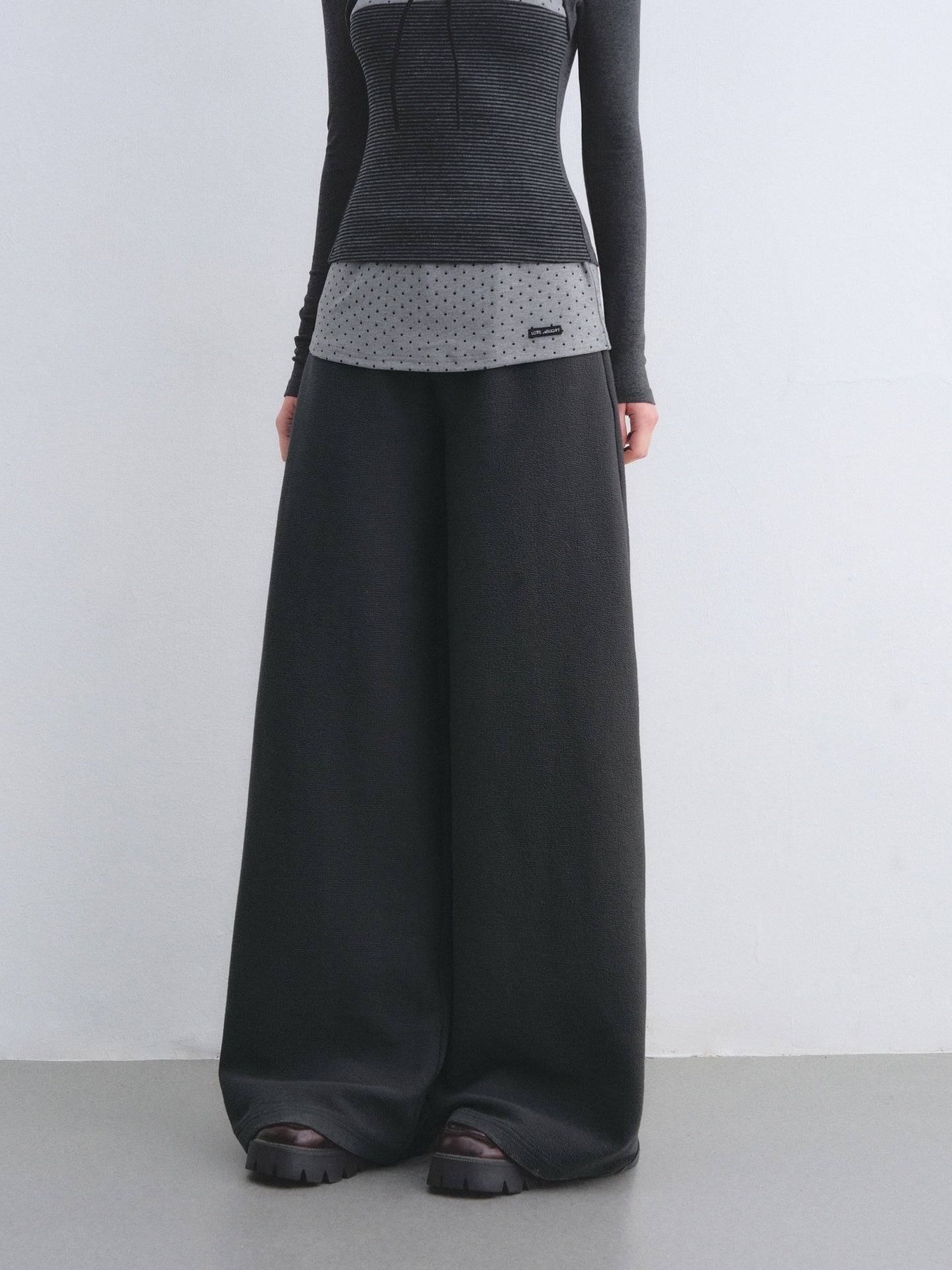 AsGony ASG26032&amp;ASG26033 Color blocked bow polka dot striped patchwork top + pants
