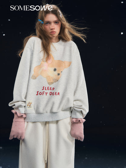 SOMESOWE S2508317 Little deer velvet round neck long sleeved sweatshirt