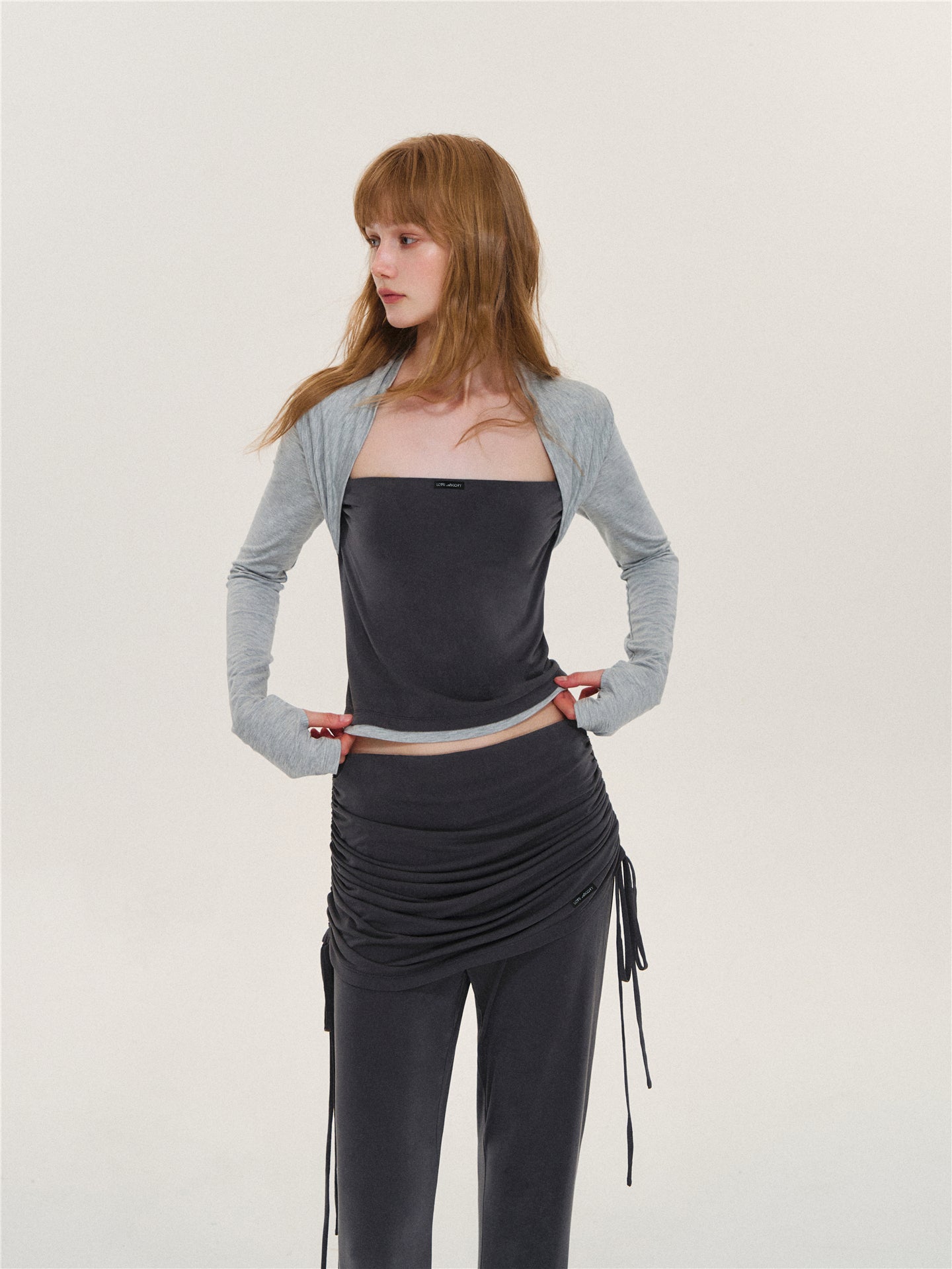 Asgony ASG26573 &amp; ASG26574 Faux Layered Long-Sleeve Top &amp; Flared Trousers with Overskirt