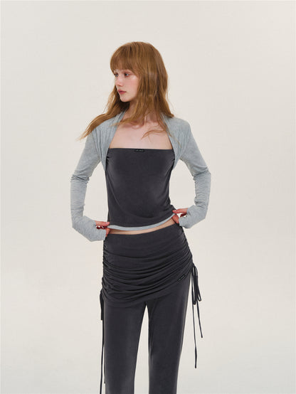 Asgony ASG26573 &amp; ASG26574 Faux Layered Long-Sleeve Top &amp; Flared Trousers with Overskirt