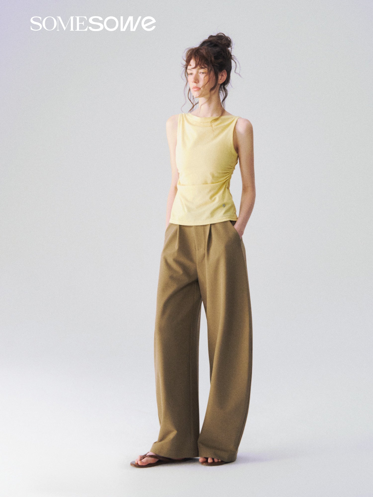 SOMESOWE S2609090 Two piece shawl waist cinched top