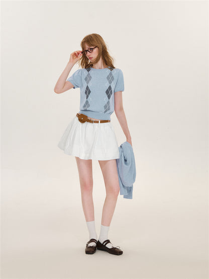 Asgony ASG26616 &amp; ASG26617 Wool Argyle Color-Block Knit Top Set