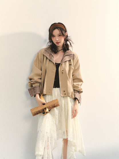 AsGony ASG25348 Beige lace irregular long skirt