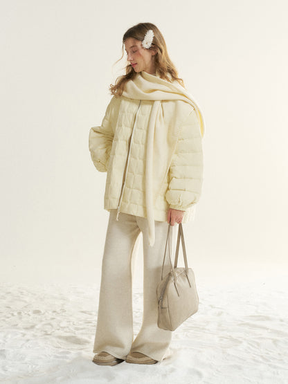 16DEWS 16D25533 White duck down mid length checkered down jacket