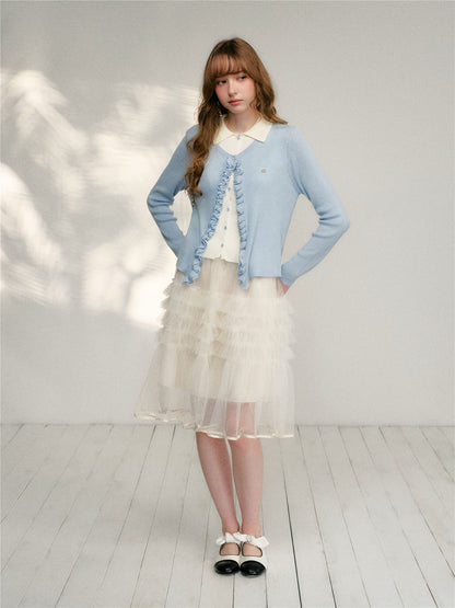 16DEWS 16D26124 Fake two piece lace collared knitted sweaters