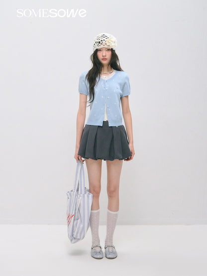 SOMESOWE S2609038 Preppy style pleated flower bud short skirt